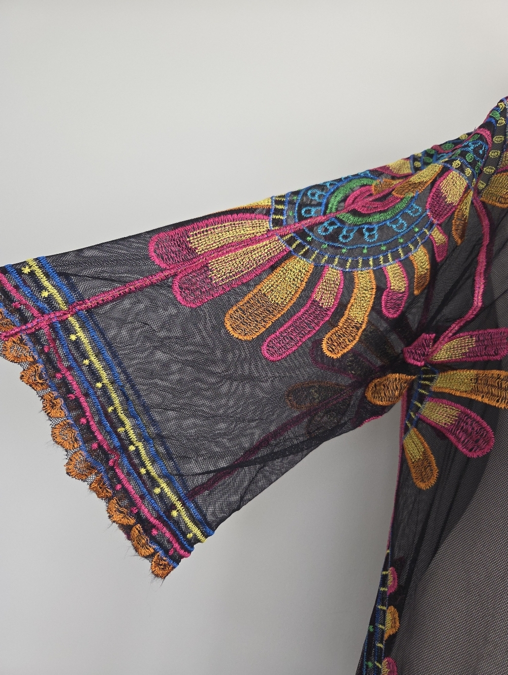 Rachel Zoe Black Sheer Multicolor Embroidered Kimono Cover-Up Size OS - Picture 4 of 8